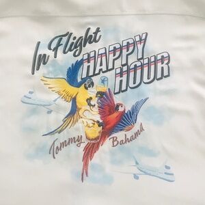 Tommy Bahama (XL) Embroidered 🛩️ IN FLIGHT HAPPY HOUR 🦜 Silk Camp Shirt
